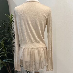 Elana Baldi Beige Tan Open Front Cardigan Sheer Long Sleeve Dressy S